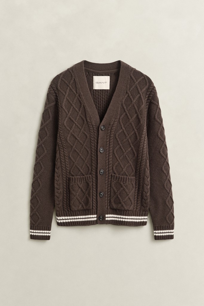Strickjacke mit Zopfmuster aus Wollmix