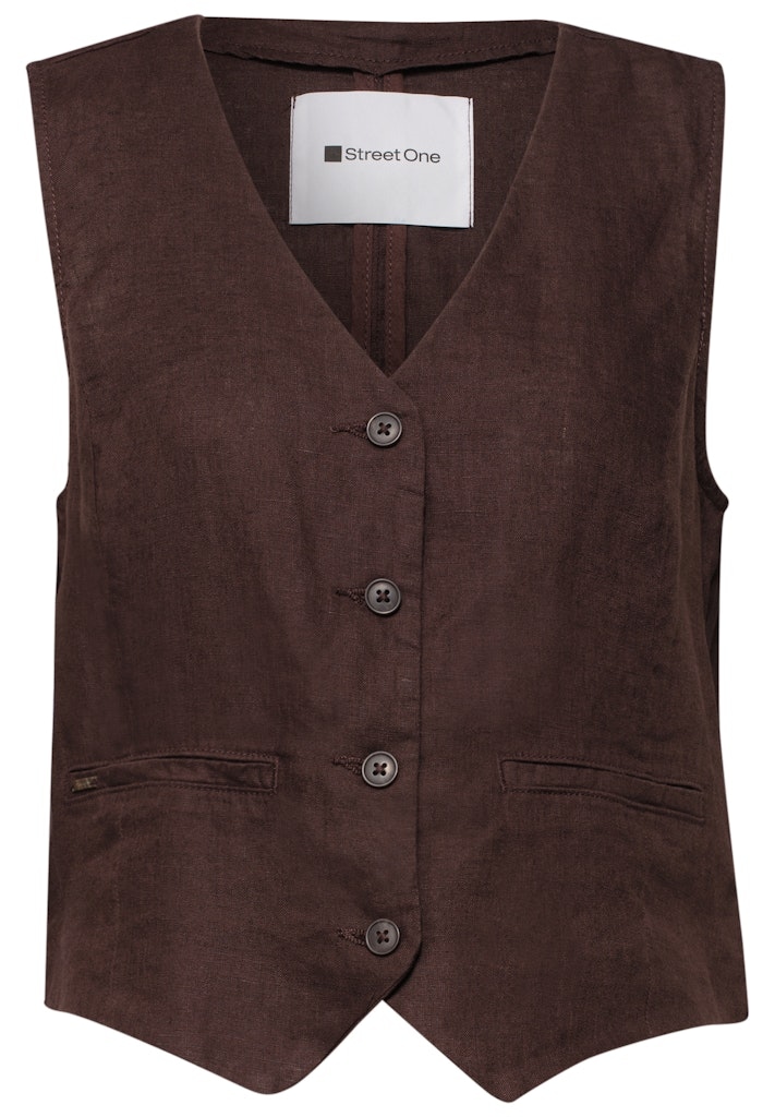 Weste mit V-Neck und Knöpfen aus Leinen