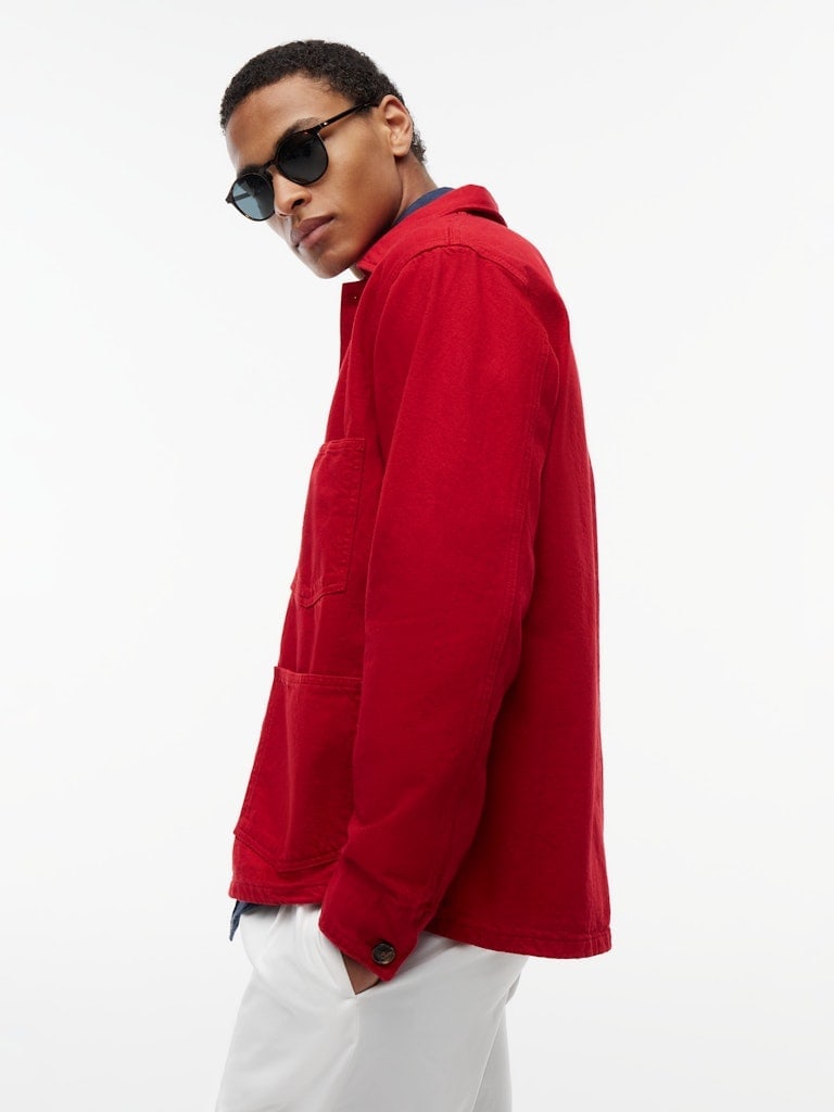 Washed Flag Embroidery Denim Chore Jacket