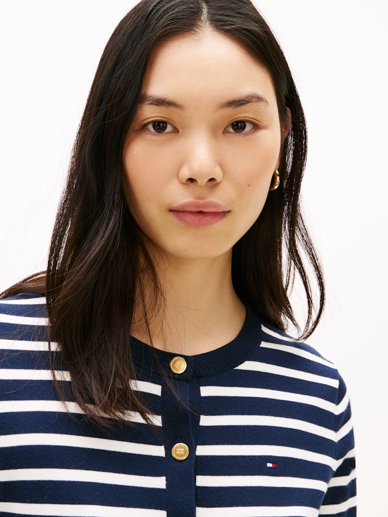 Gold-Tone Button Jersey Cardigan