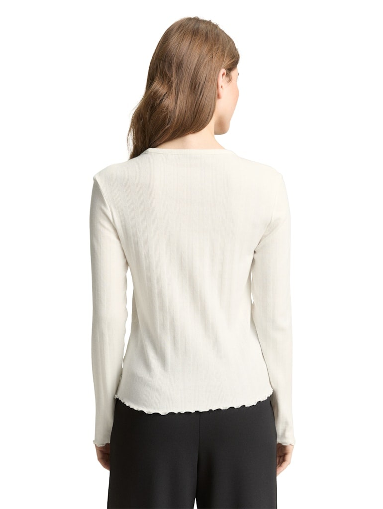 Pointelle Langarmshirt mit Deko-Knopfleiste