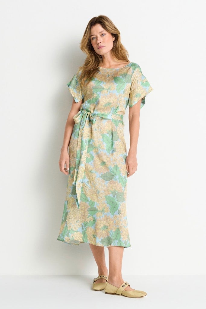 Printed midi dress with belt