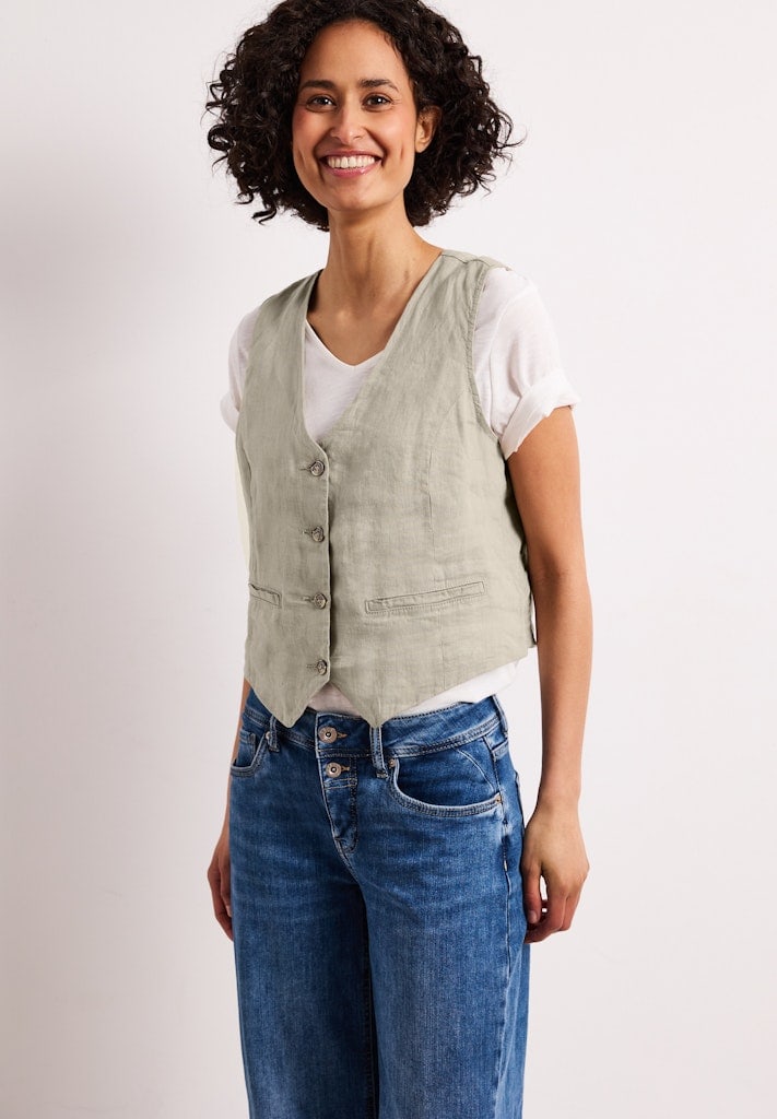 Weste mit V-Neck und Knöpfen aus Leinen