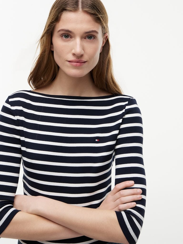 Slim Three-Quarter Sleeve Boat Neck T-Shirt