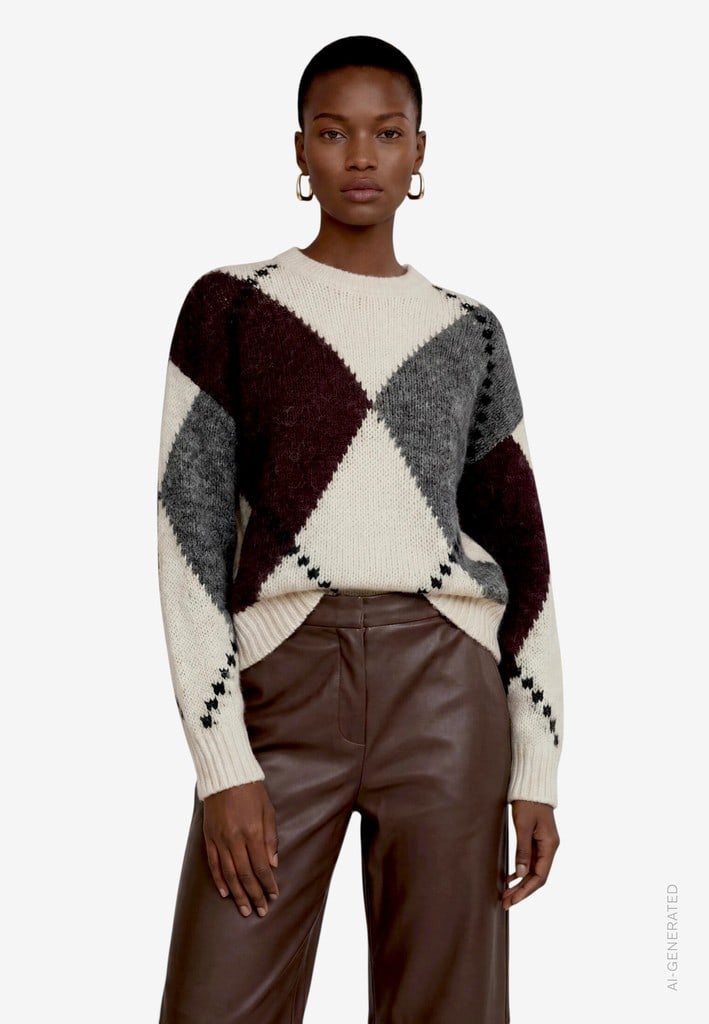 Grobstrick-Pullover mit Intarsie