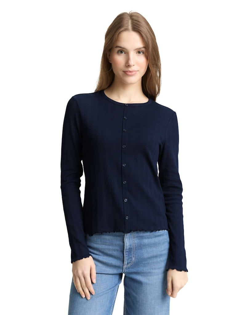 Pointelle Langarmshirt mit Deko-Knopfleiste