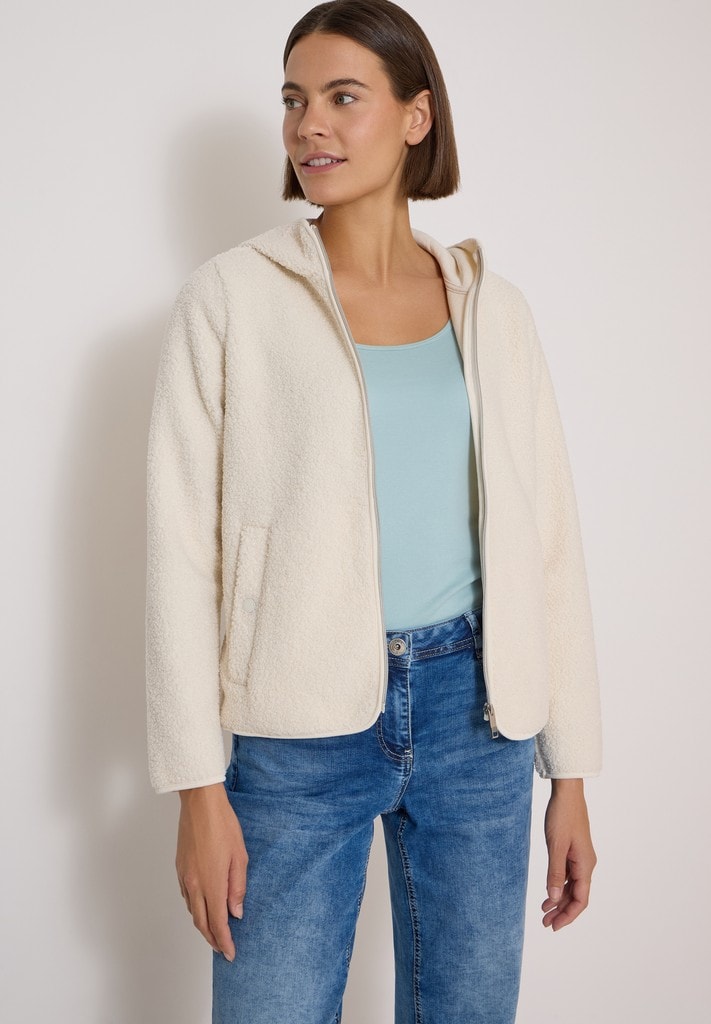 Teddy-Jacke mit Kapuze in Unifarbe
