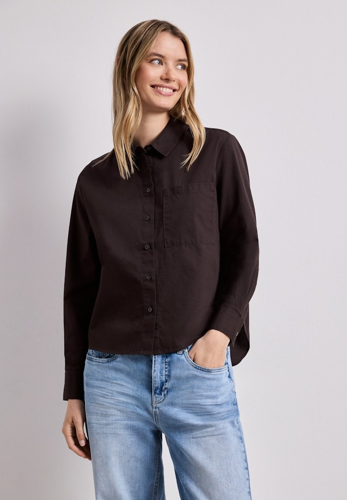 Langarm Bluse mit Hemdkragen aus Twill