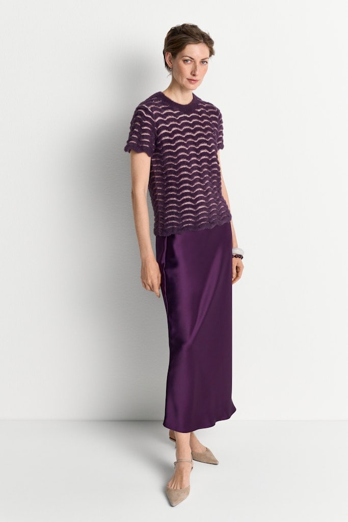 Short Sleeve Crew neck zig zag Yarn Mix