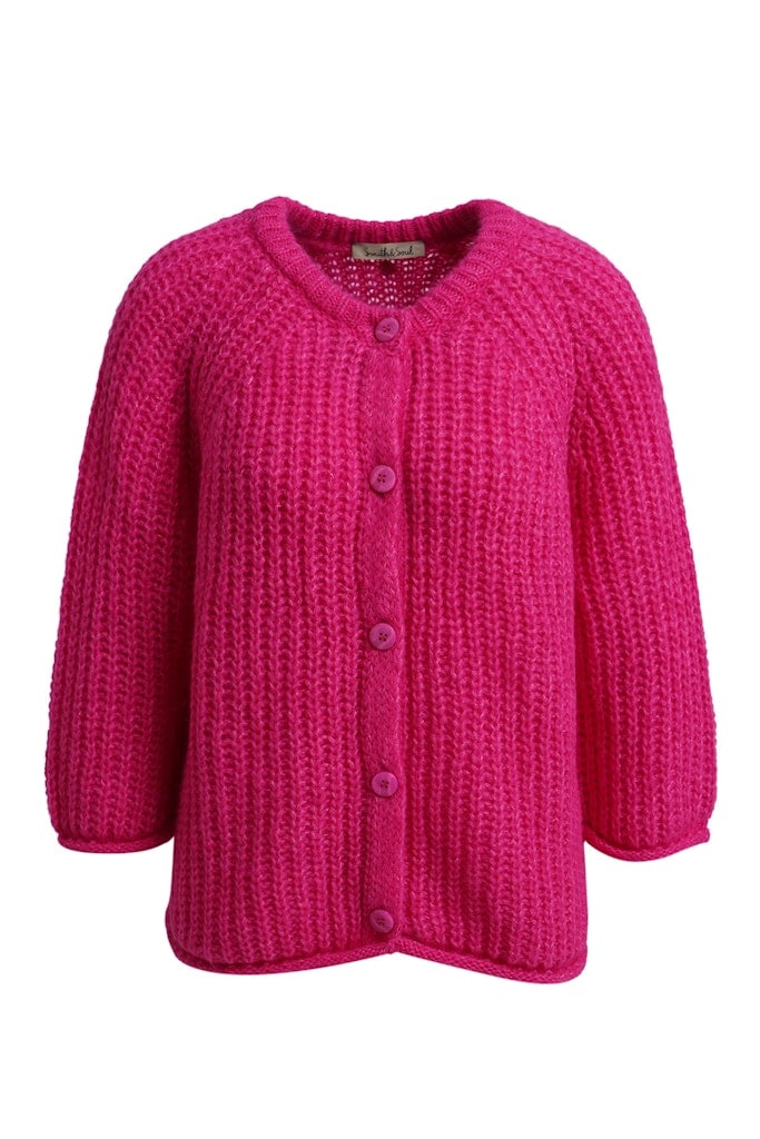 Hairy Round Neck 3/4 Slv Cardigan