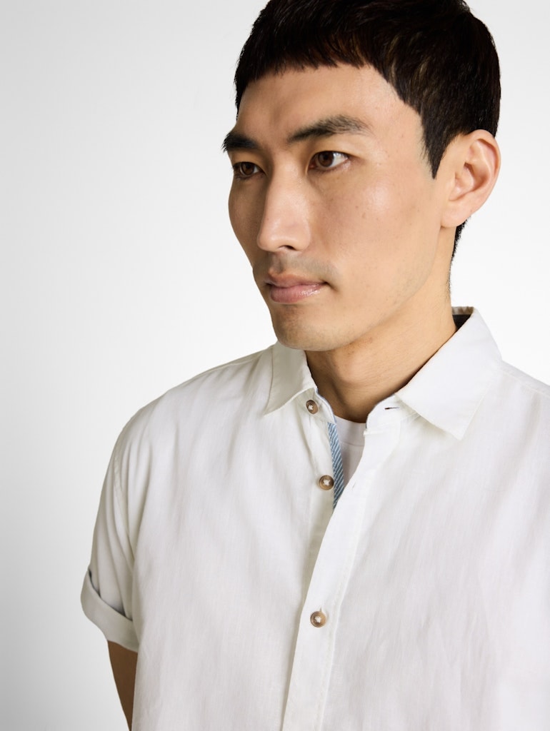 Regular Fit Kurzarmhemd mit Leinenanteil