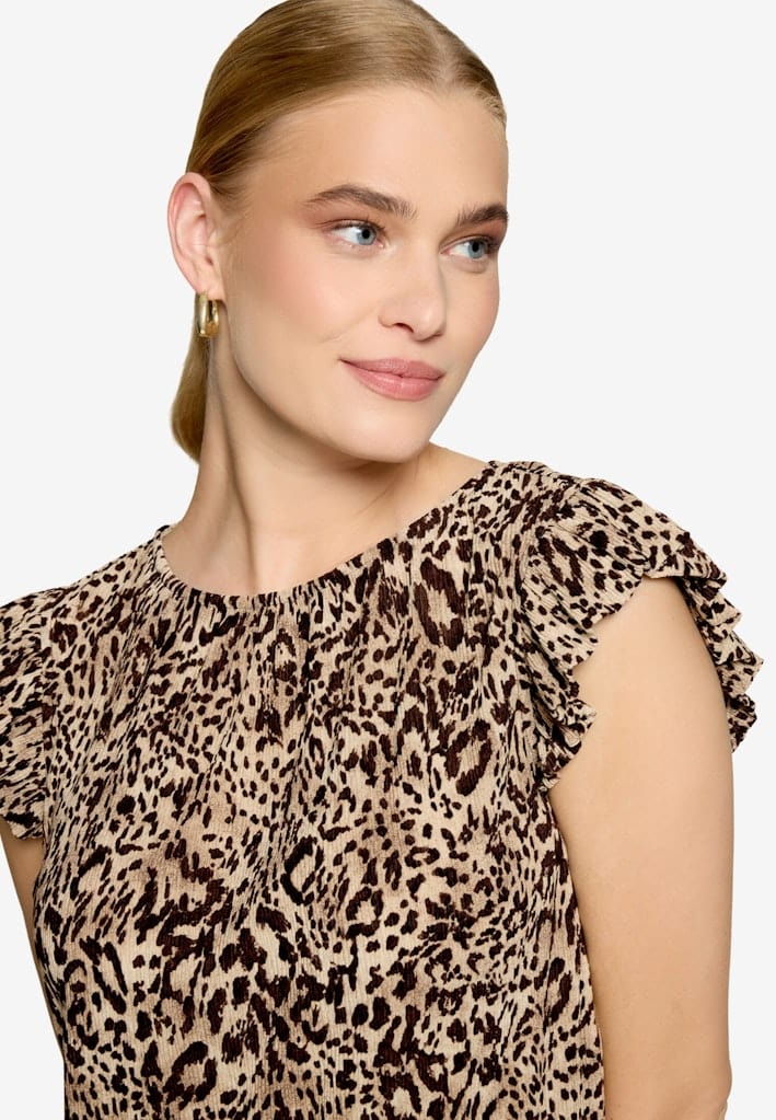 T-Shirt gerafft mit Leoprint