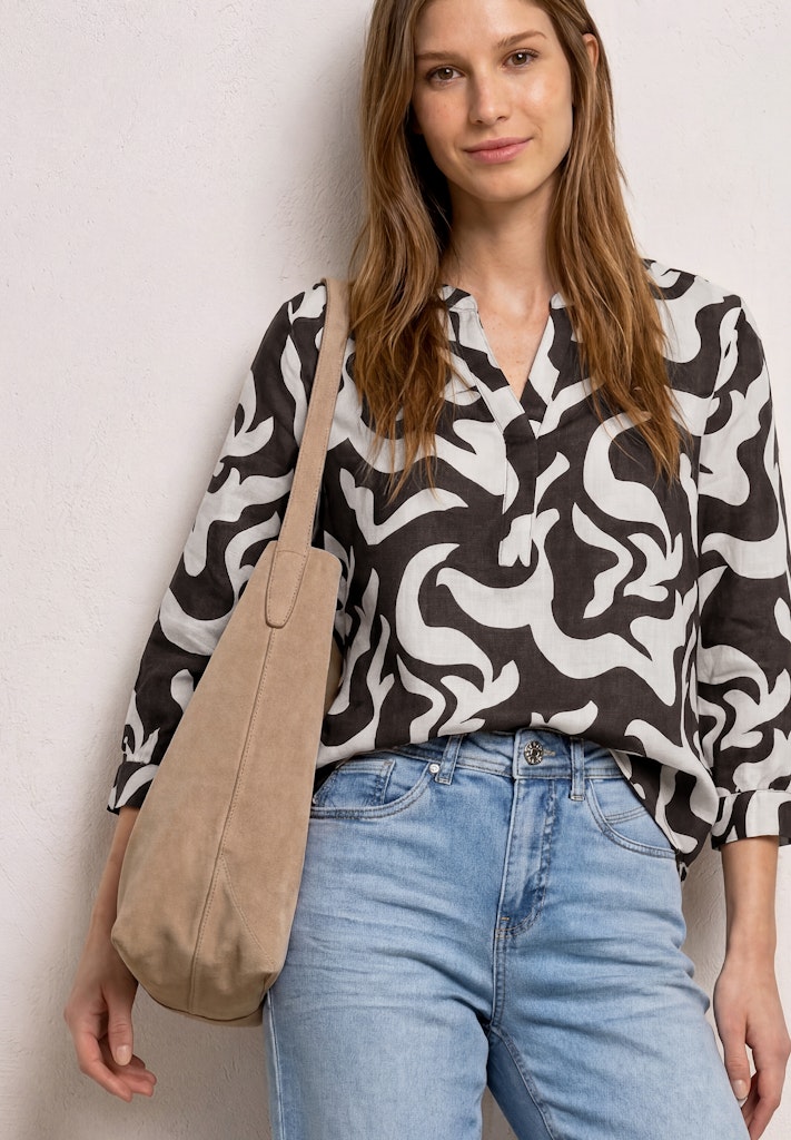 Bluse mit Split Neck aus Leinenmix
