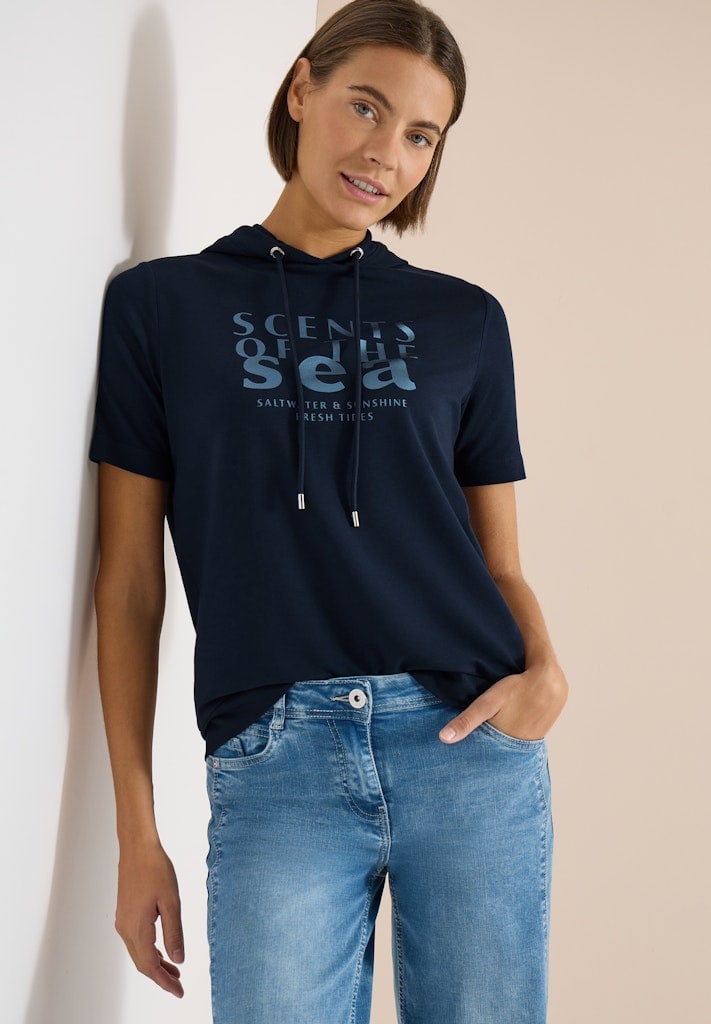 Kurzarm Shirt mit Kapuze und Wording