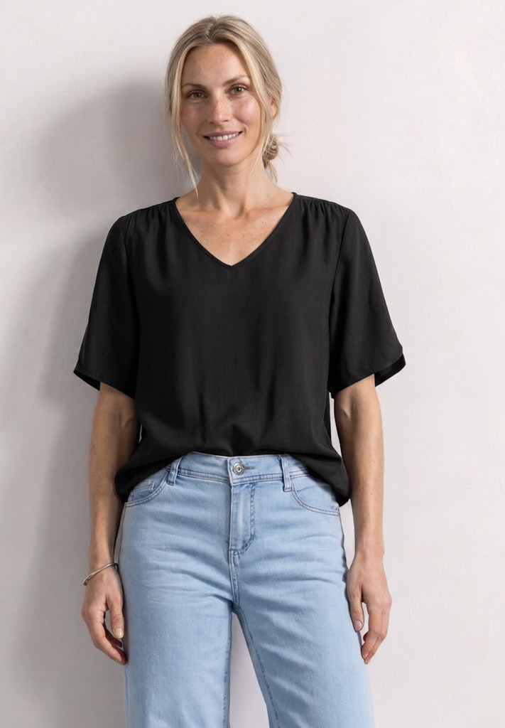 Kurzarm Blusenshirt mit V-Neck