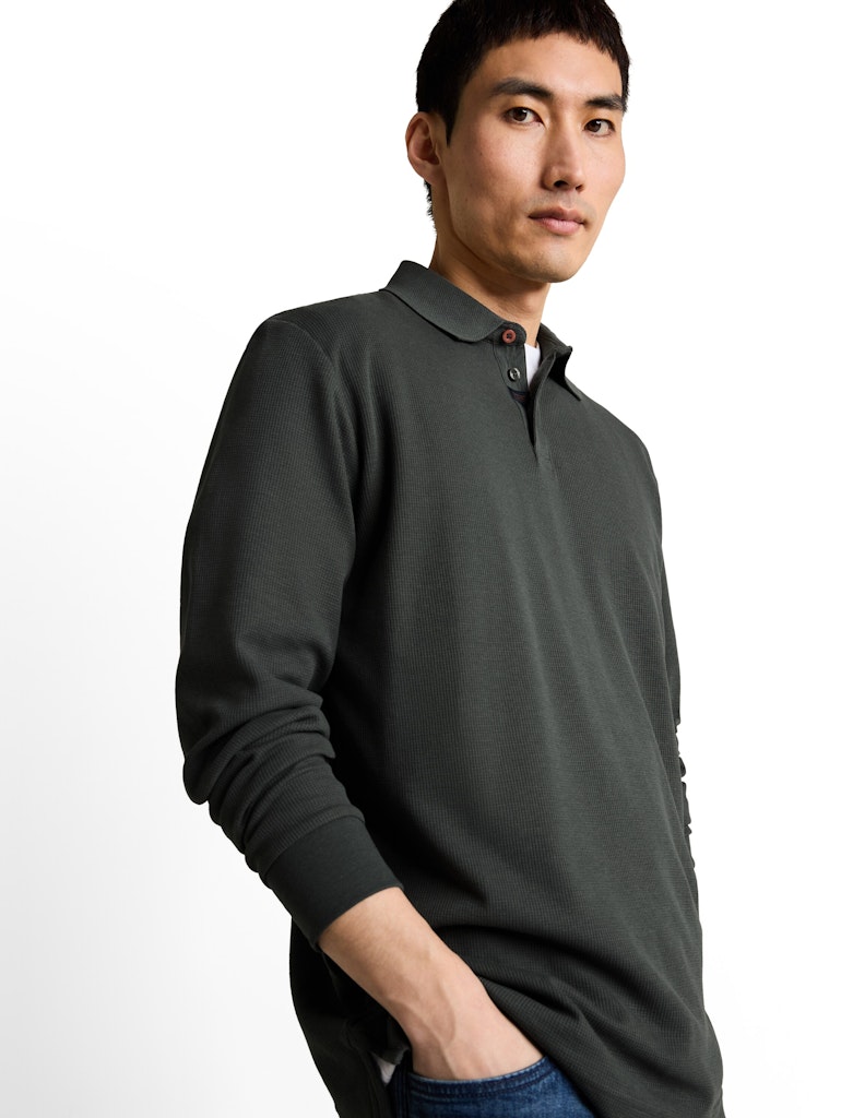 Langarm Poloshirt mit Waffelstruktur