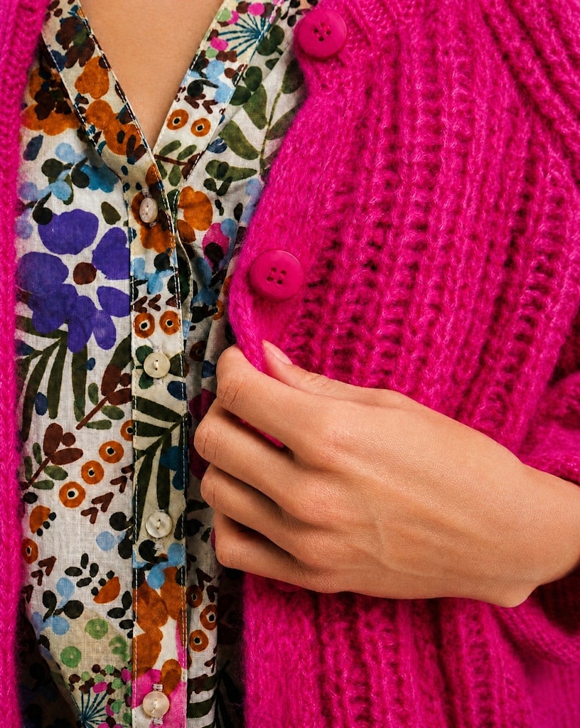 Hairy Round Neck 3/4 Slv Cardigan