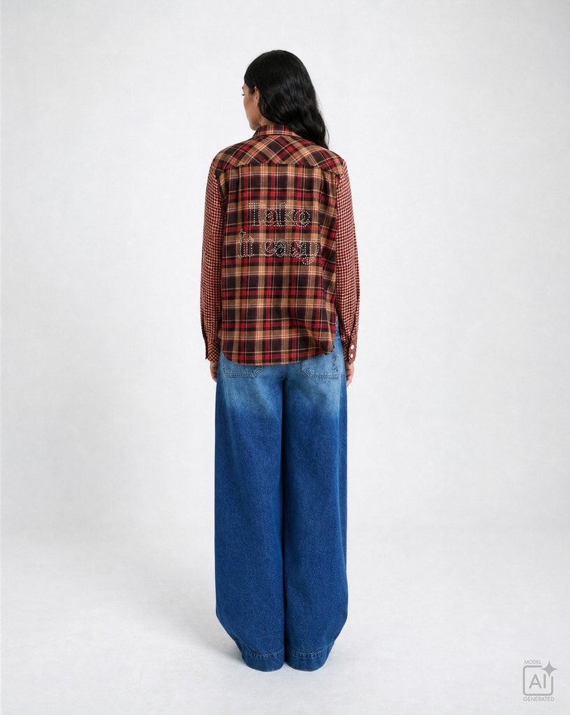 Small Check Shirt Collar Blouse