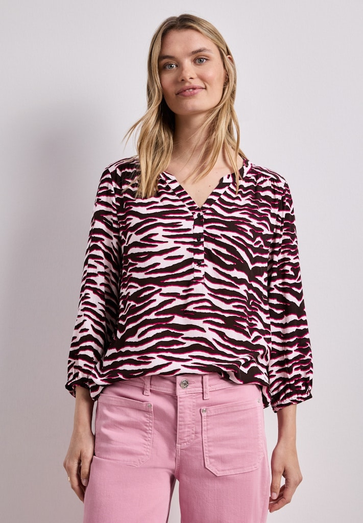 Shirt mit Split Neck und Strukturmix