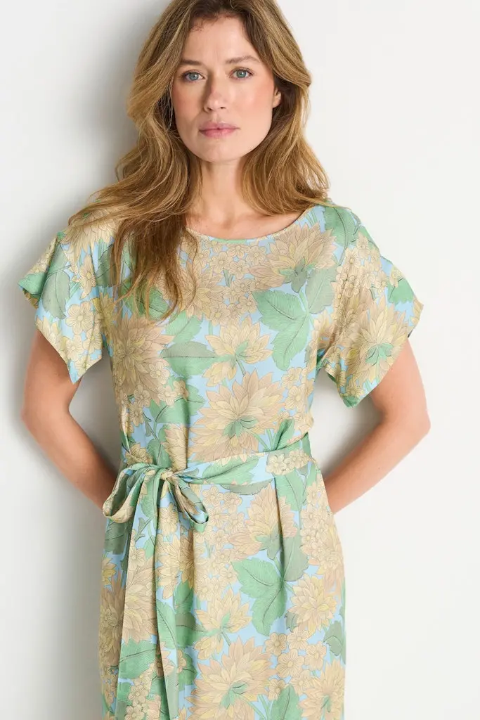 Printed midi dress with belt