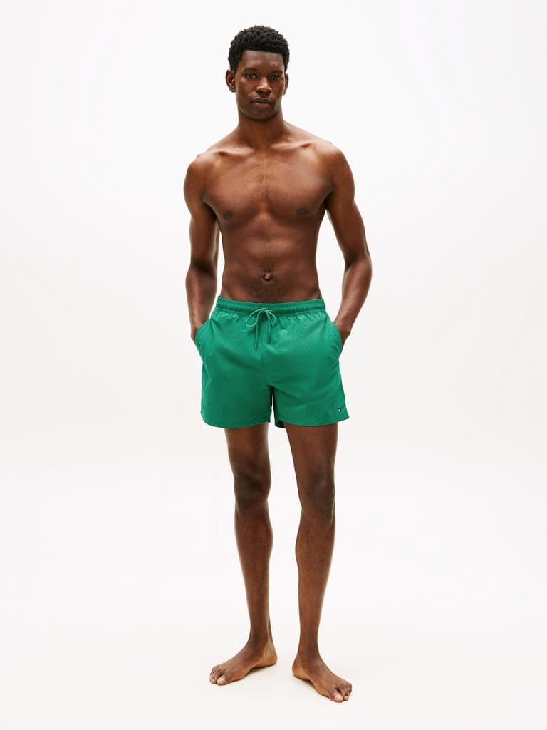 Flag Embroidery Mid Length Swim Shorts