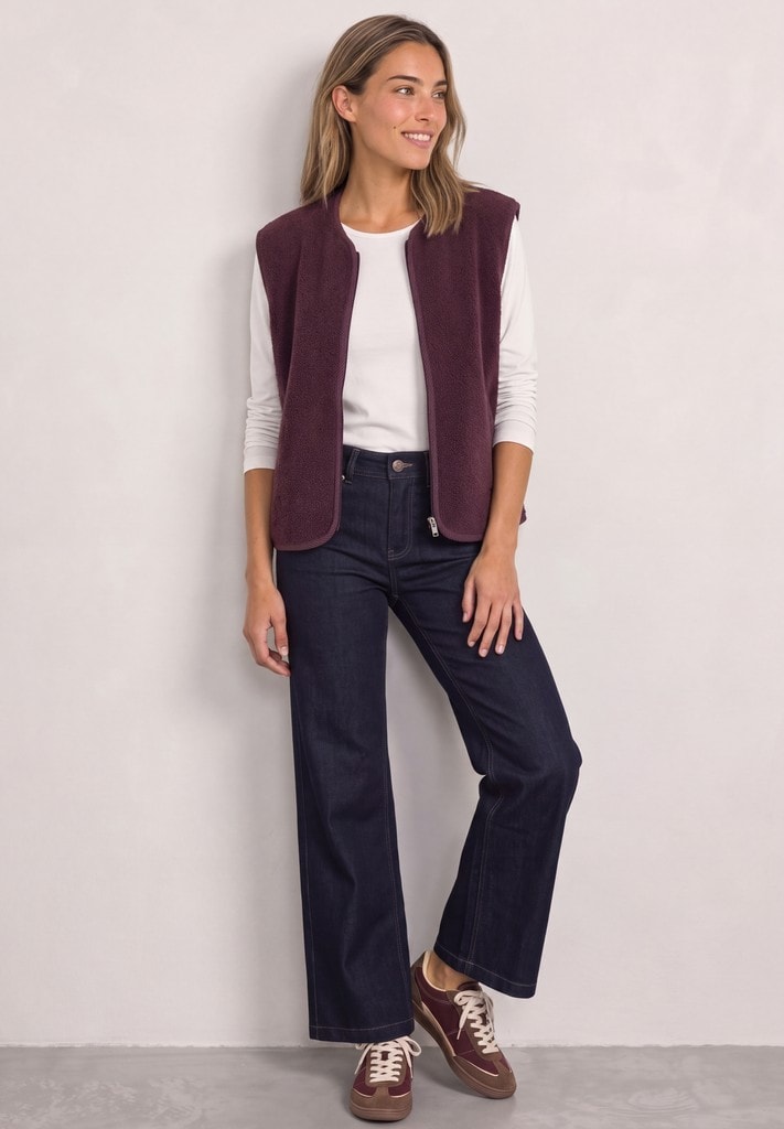 Teddy-Weste mit Zipper und Corddetails