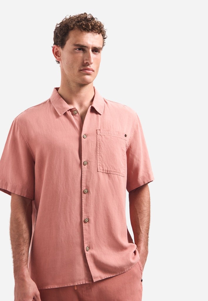 Shirt Short Sleeve With Linen, Garment Dyed