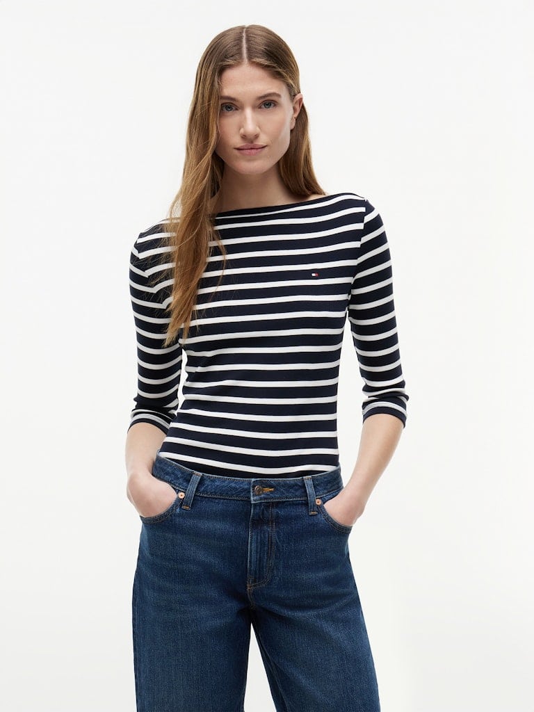 Slim Three-Quarter Sleeve Boat Neck T-Shirt