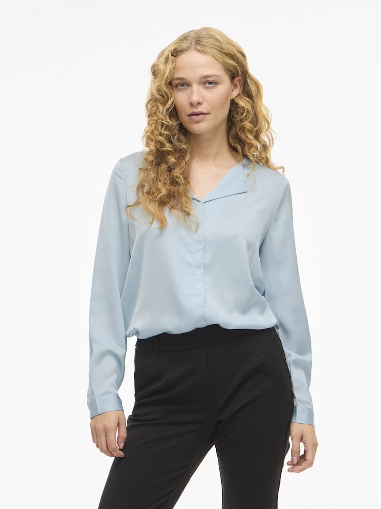 VIELLETTE V-NECK L/S SATIN SHIRT - NOOS